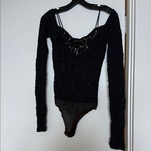 Donna Karan Elegant Navy Lace Bodysuit
